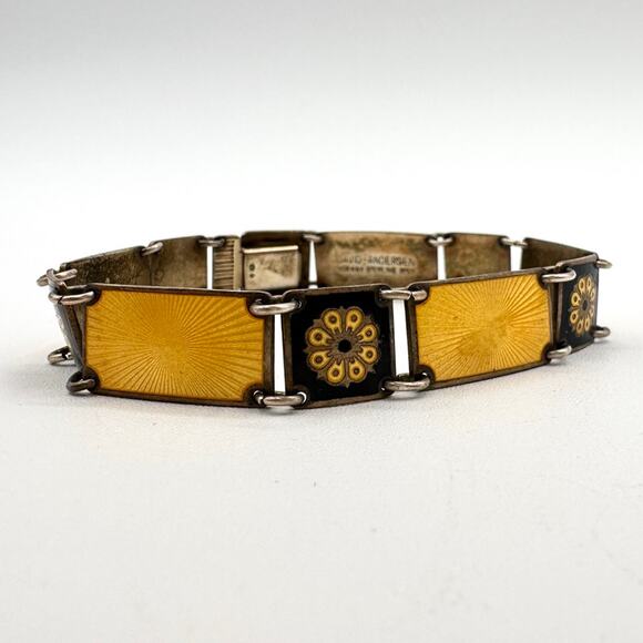 David Andersen Norway Sterling Silver Bracelet w Yellow Black Enamel 70s Signed - Picture 7 of 13